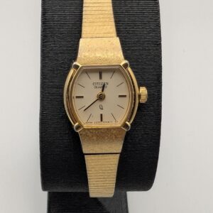 Vintage 1980s Citizen CQ Ladies Watch | Gold-Tone | Textured Integrated Bracelet | Ref. 3220-322631 | Pre-Owned