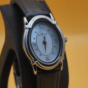 Orvis Women's Oval Mother of Pearl Dial | Silver Case | Black Leather | Japanese Quartz | Pre-Owned