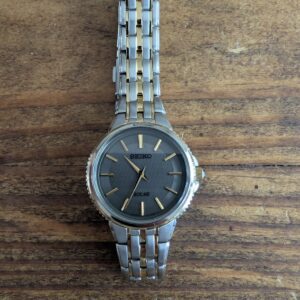 Seiko Solar SUP863P1 watch | Gray Textured Dial | Two-Tone Bracelet | Ladies Pre-Owned