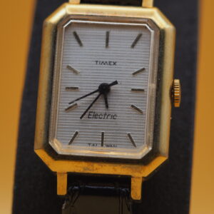 Timex Electric Gold-Tone Rectangular | Guilloché Textured Dial | Taiwan | Pre-Owned