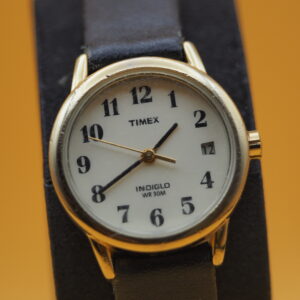 Timex Indiglo | White Dial | Date | WR30M | Silver-Tone | Black Leather | Pre-Owned